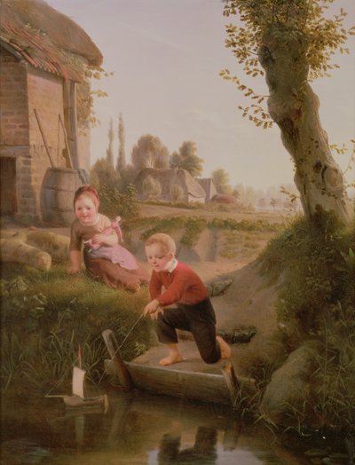 Two Children Playing with a Boat by François Antoine de Bruycker